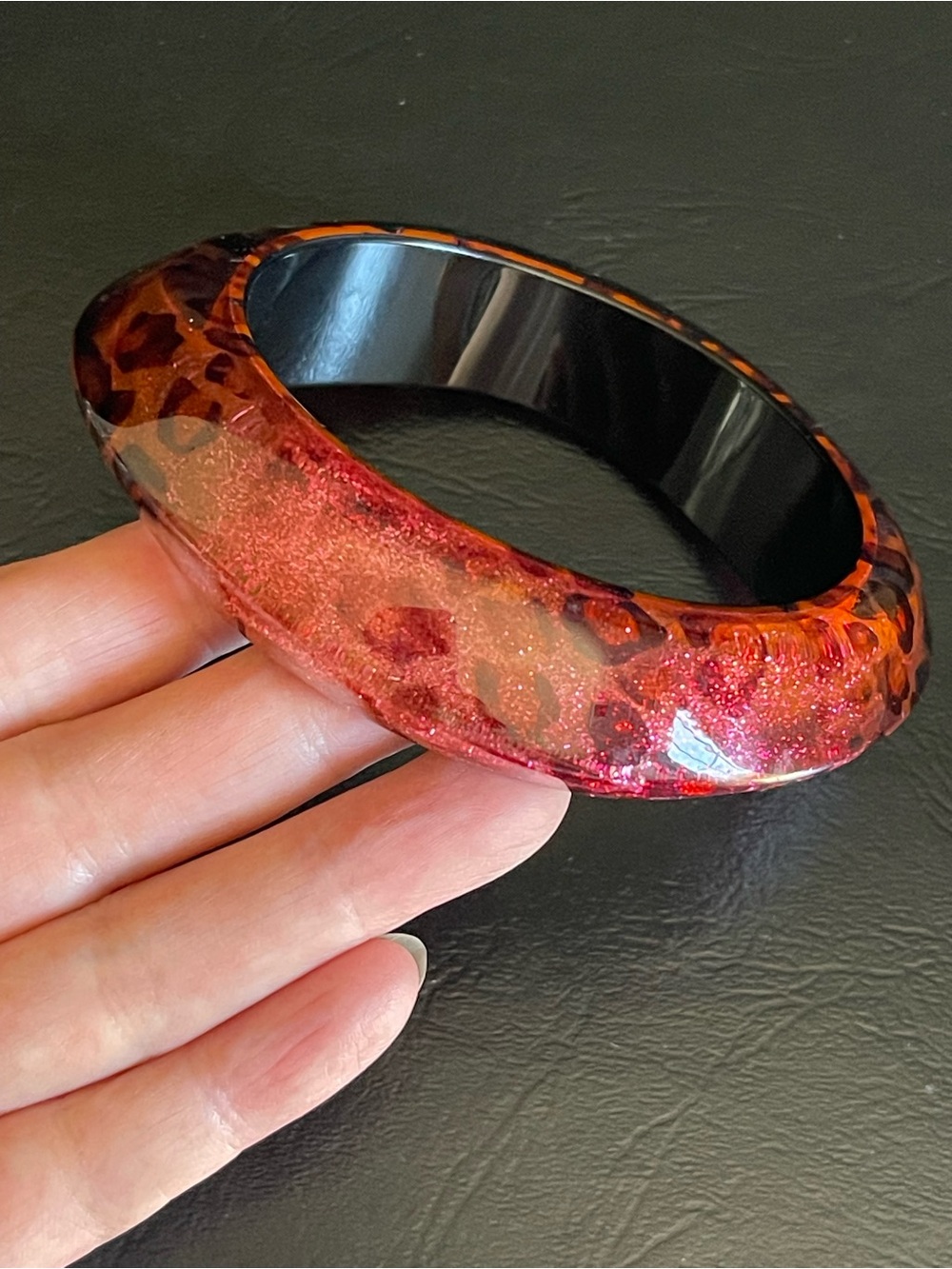 Vintage Leopard Print lucite Bangle Bracelet .